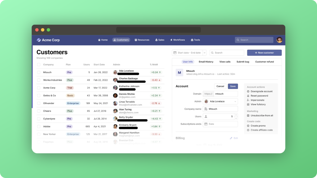 Customer dashboard