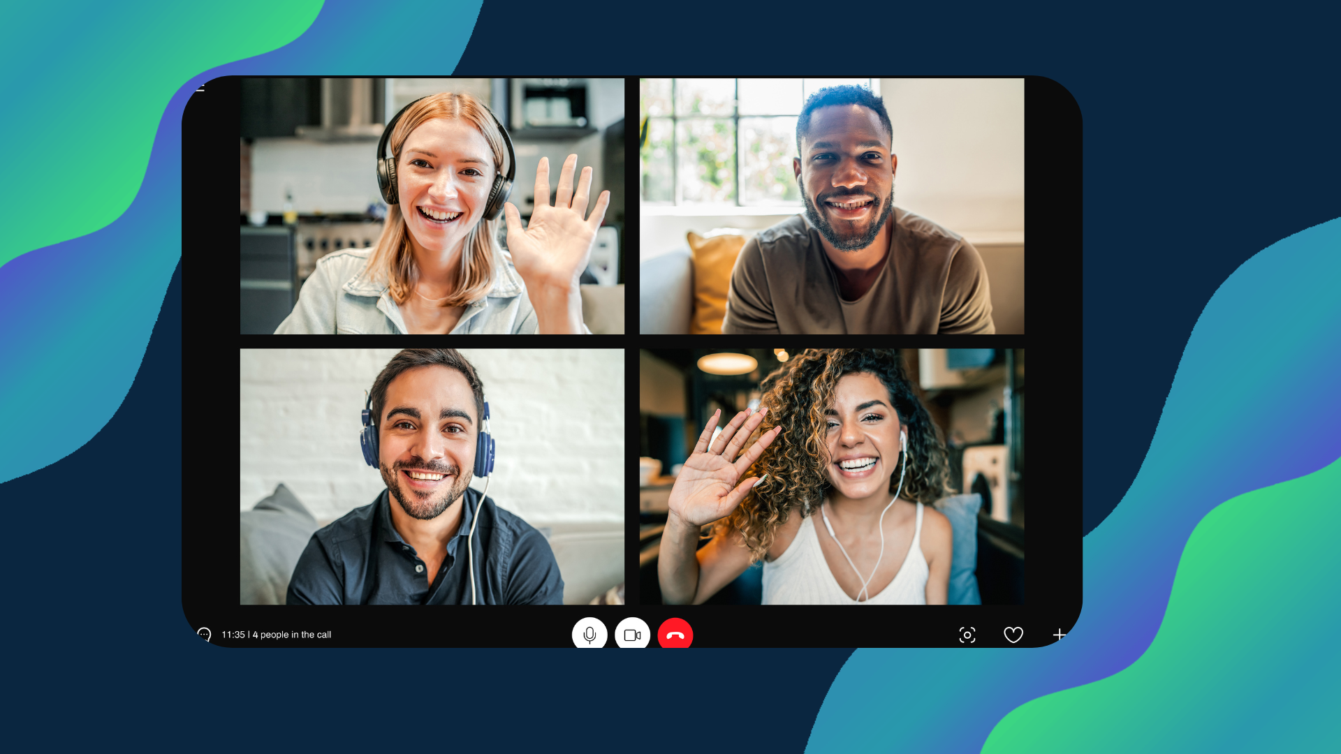 Support team on four-way video call