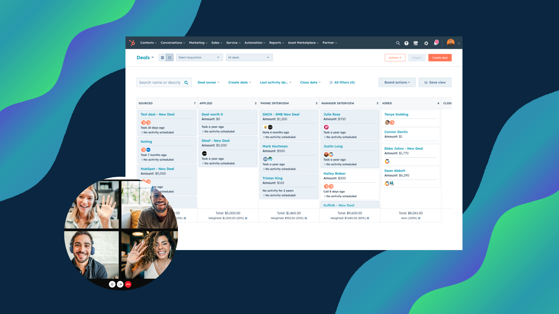 teams meeting and HubSpot dashboard